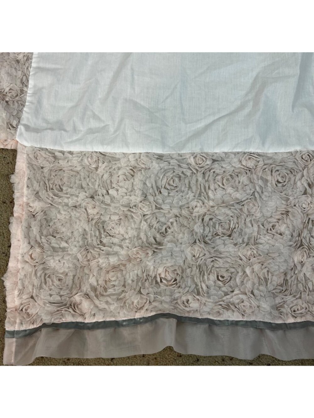 The Peanutshell Baby Girl Crib Skirt Pink Rosette Textured Frilly - Picture 3 of 5